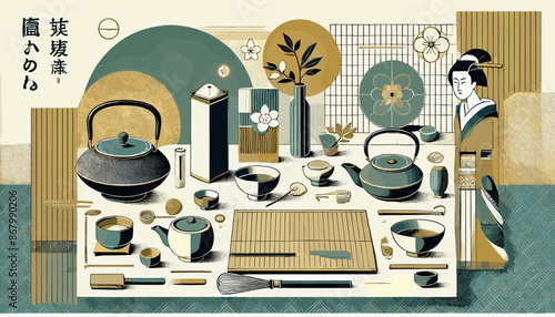 Concept of Japanese Tea Ceremony Image.
Vector illustration.
