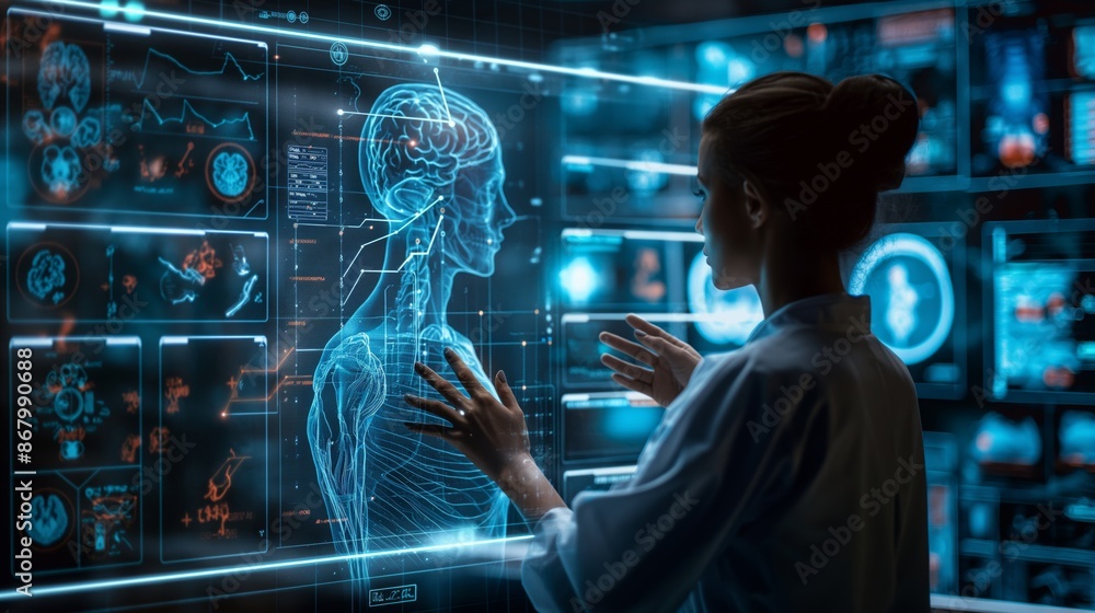 Holographic medical scans unite with a central AI diagnostic core Holographic medical scans unite with a central AI diagnostic core