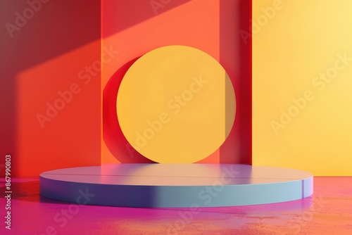 3D rendering of a colorful, minimalist product display podium. Abstract background with geometric shapes, perfect for showcasing beauty or fashion products.