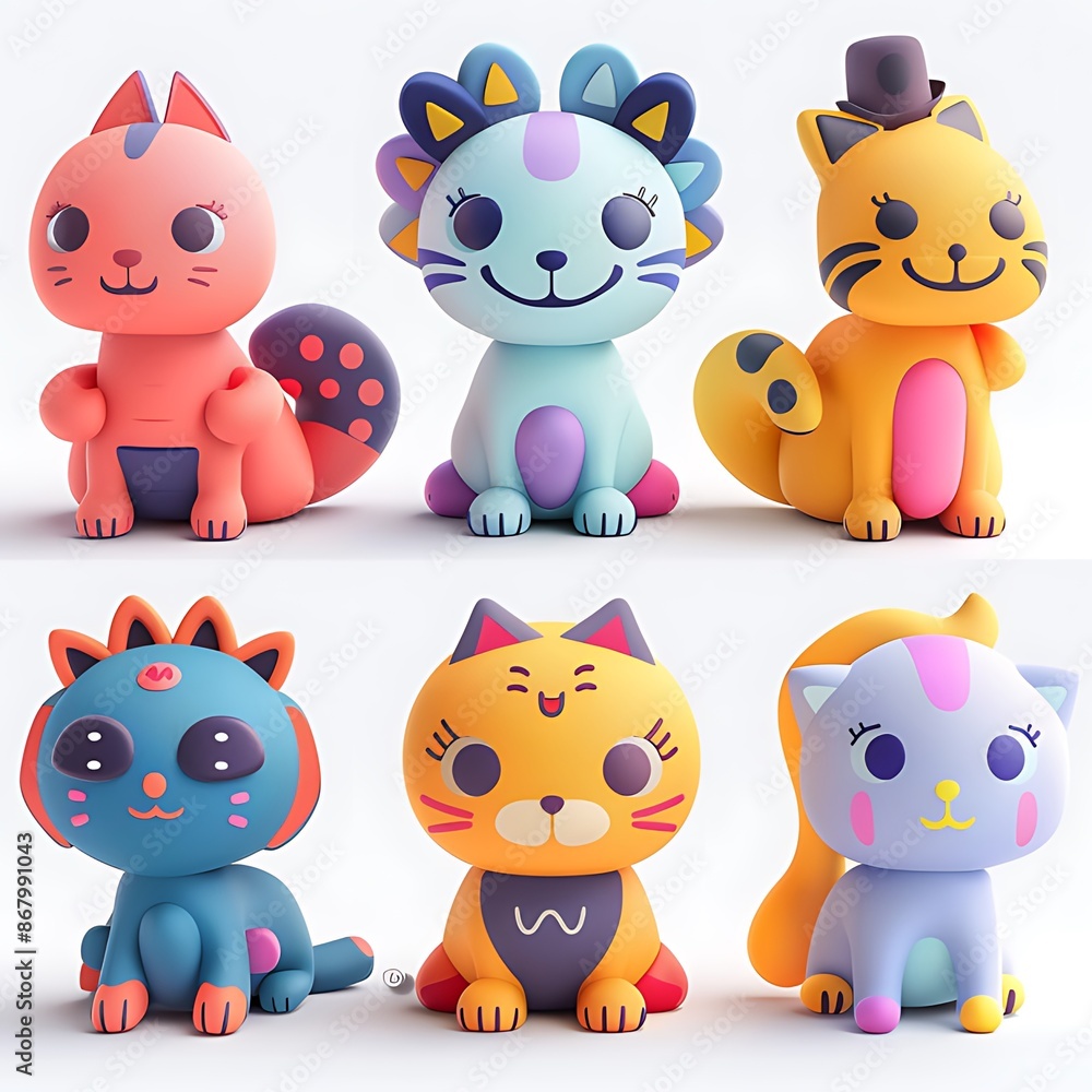 Naklejka premium 3D set cat character with white isolated background