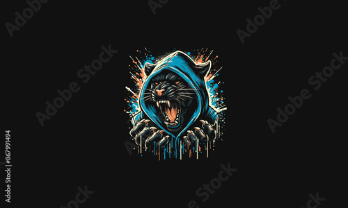 panther angry wearing hoodie vector artwork design