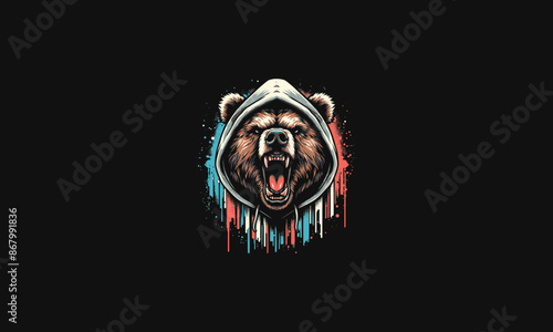 bear angry wearing hoodie vector artwork design