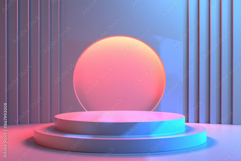 3D Render of Empty Podium with Neon Lights, Modern Stage for Product Display, Futuristic Showcase 3D Render of Empty Podium with Neon Lights, Modern Stage for Product Display, Futuristic Showcase