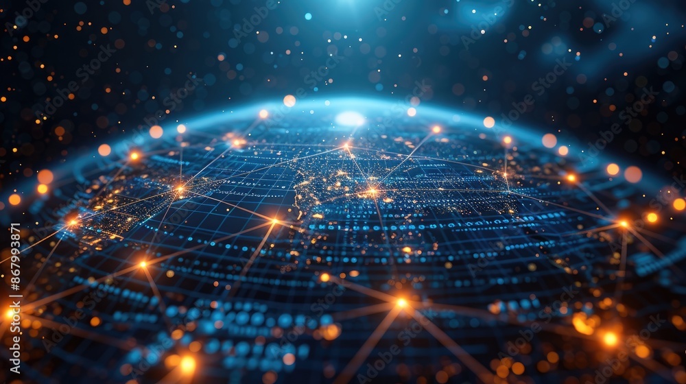 Global Network Connections on a Digital World Map Global Network Connections on a Digital World Map