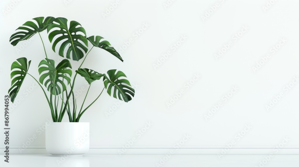Monstera Plant in a White Pot Against a White Wall Monstera Plant in a White Pot Against a White Wall