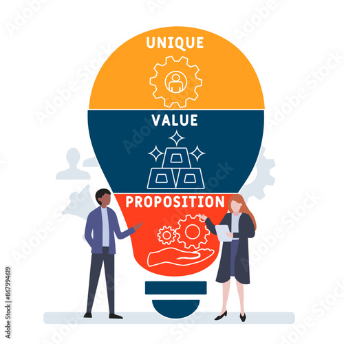 UVP - unique value proposition acronym. business concept background. vector illustration concept with keywords and icons. lettering illustration with icons for web banner, flyer, landing page