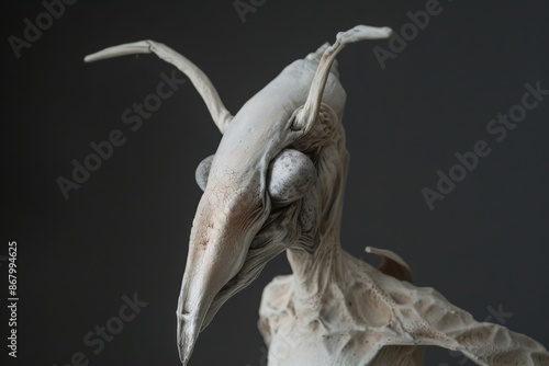 Elongated skull creature with serene expression in minimalistic artistic portrayal