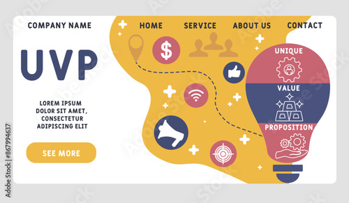 UVP - unique value proposition acronym. business concept background. vector illustration concept with keywords and icons. lettering illustration with icons for web banner, flyer, landing page