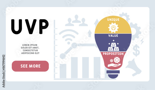 UVP - unique value proposition acronym. business concept background. vector illustration concept with keywords and icons. lettering illustration with icons for web banner, flyer, landing page