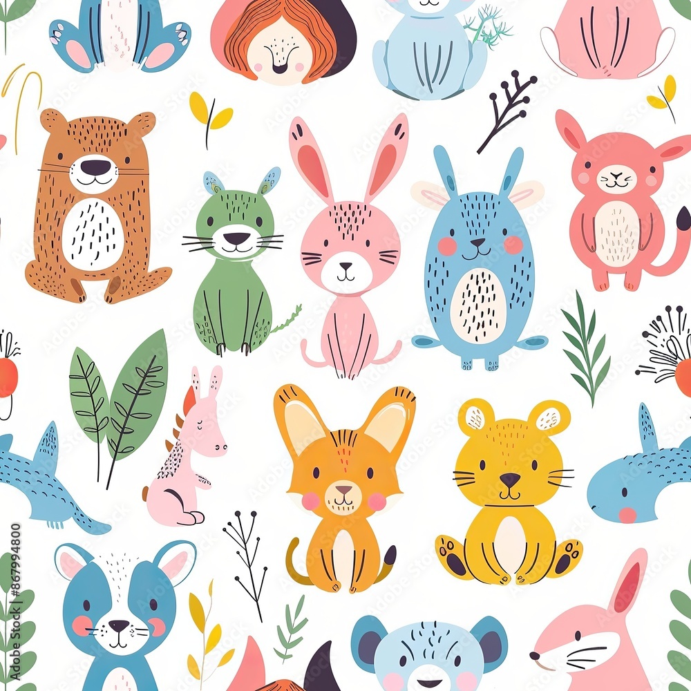 Obraz premium Illustrations of various cute animal patterns,Seamless Tile