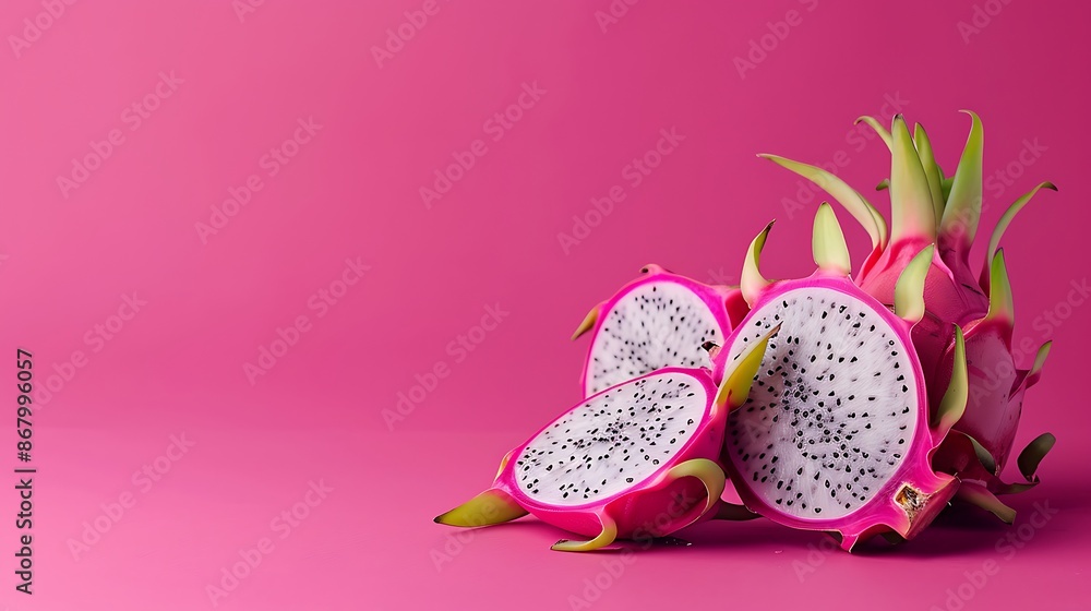 Dragon Fruit Slices on Pink Background Dragon Fruit Slices on Pink Background