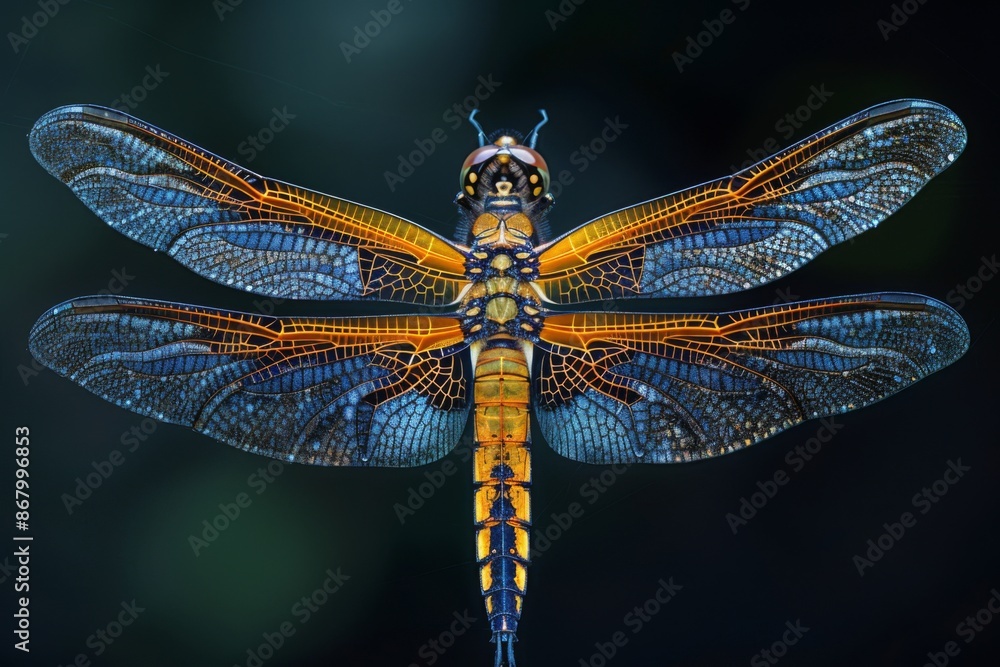 Dragonfly with Vibrant Blue and Orange Wings Dragonfly with Vibrant Blue and Orange Wings