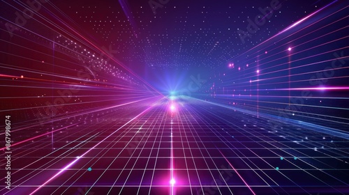 Wallpaper Mural Digital Grid in Neon Lights Torontodigital.ca