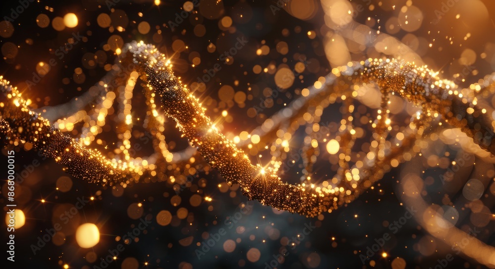 Golden Glitter DNA Strand Close-Up With Bokeh Background Golden Glitter DNA Strand Close-Up With Bokeh Background