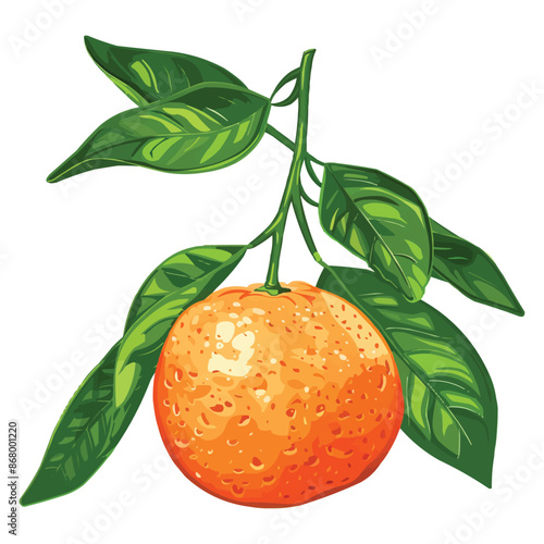 Tangerine Fruit with simple stems and green leaves