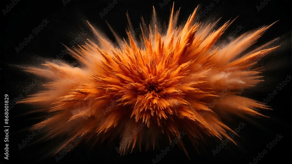 orange powder center radial explosion isolated in blac background orange powder center radial explosion isolated in blac background