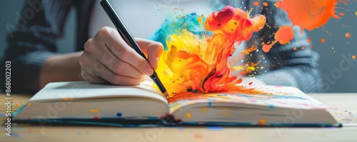 Creative Writing Inspiration - Person Jotting Down Ideas in Vibrant Notebook