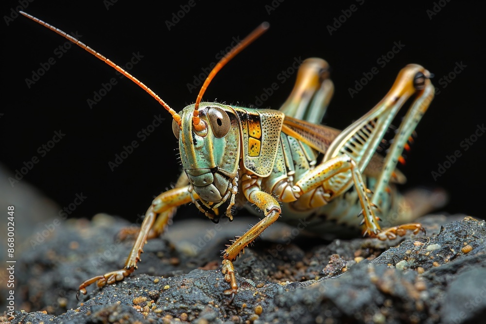 Close-up Portrait of a Green and Orange Grasshopper Close-up Portrait of a Green and Orange Grasshopper