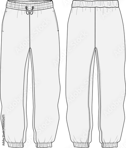 Sweatpants Fashion Illustration Mock-up Template for Design and Tech Packs Front and Back Views