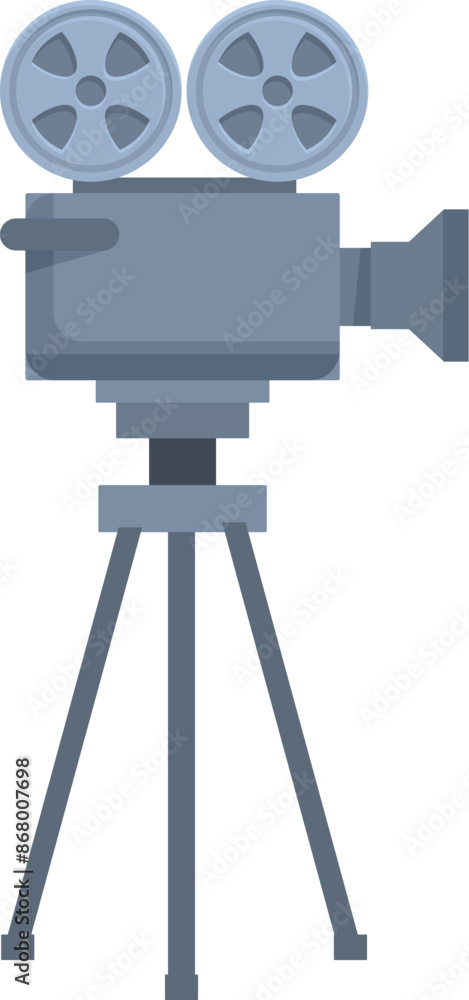 Obraz premium Vintage movie camera standing on tripod is ready for shooting film on movie set