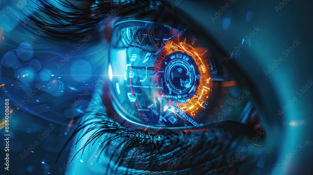 Futuristic woman eye display cyberspace concept science background technology human person vision system digital Futuristic woman eye display cyberspace concept science background technology human person vision system digital