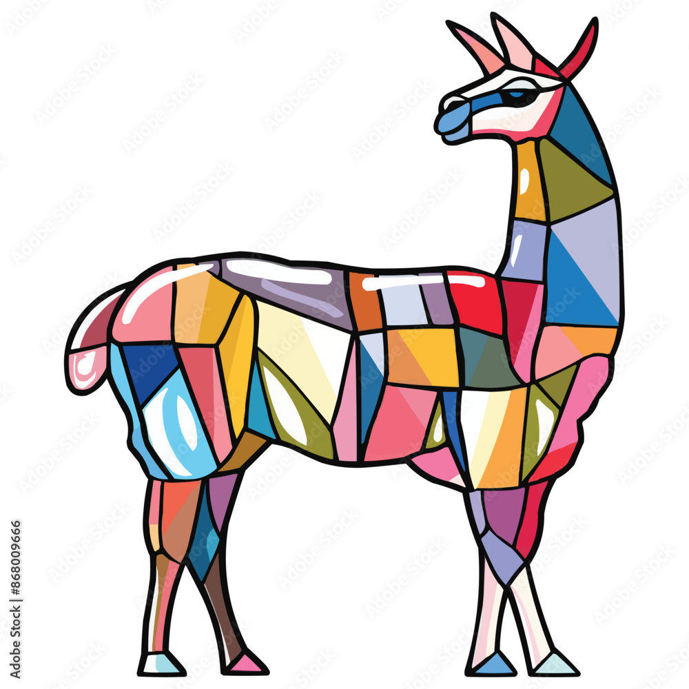 Obraz premium simple illustration of a pastel colored Llama in the style of stained glass