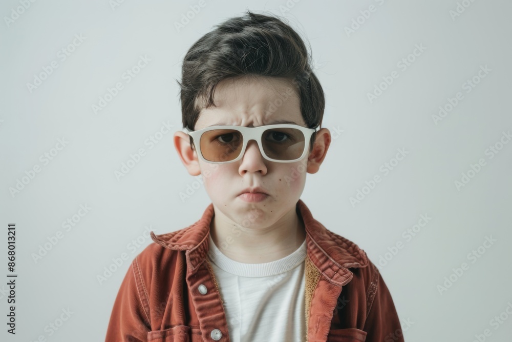 Boy In Sunglasses And Red Jacket Looking Moody At Camera Boy In Sunglasses And Red Jacket Looking Moody At Camera