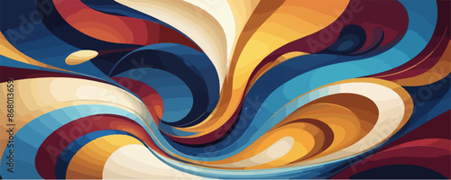 An abstract pattern in vector format that showcases fluidity and motion. Use an elegant color palette with shades of gold, deep blue, and rich burgundy.