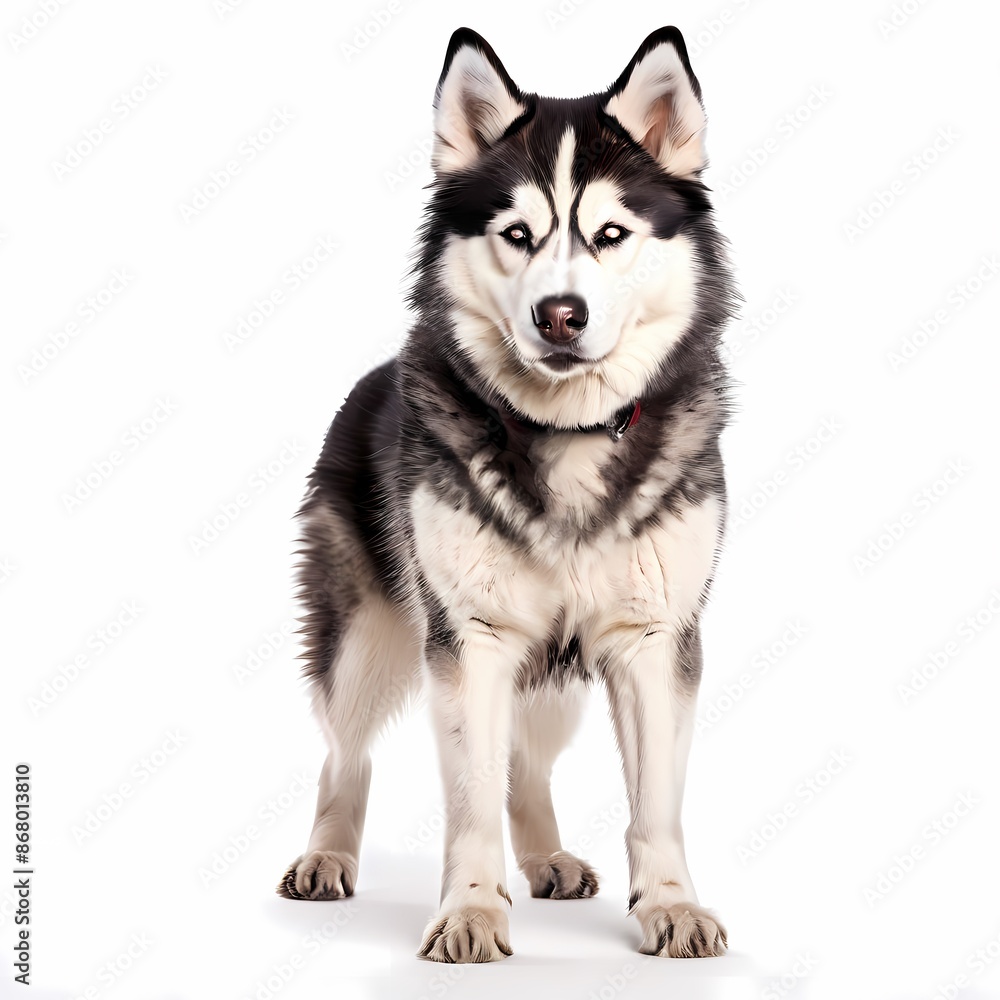Sakhalin husky dog breed standing against white background, AI Generated Sakhalin husky dog breed standing against white background, AI Generated