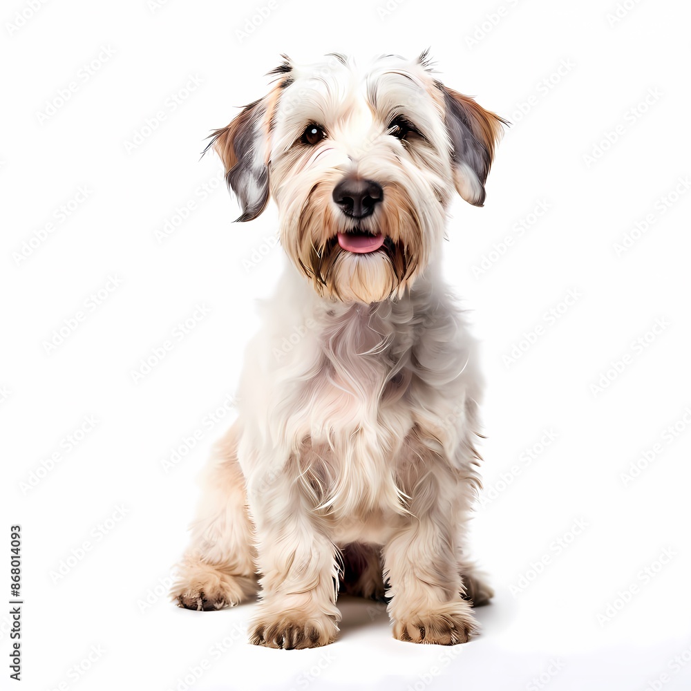 Sealyham terrier dog breed standing against white background, AI Generated Sealyham terrier dog breed standing against white background, AI Generated