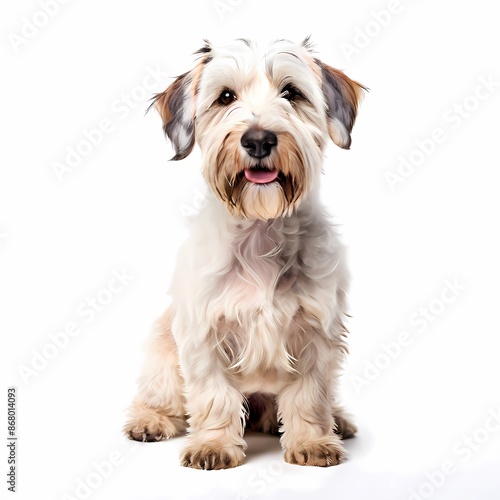 Sealyham terrier dog breed standing against white background, AI Generated