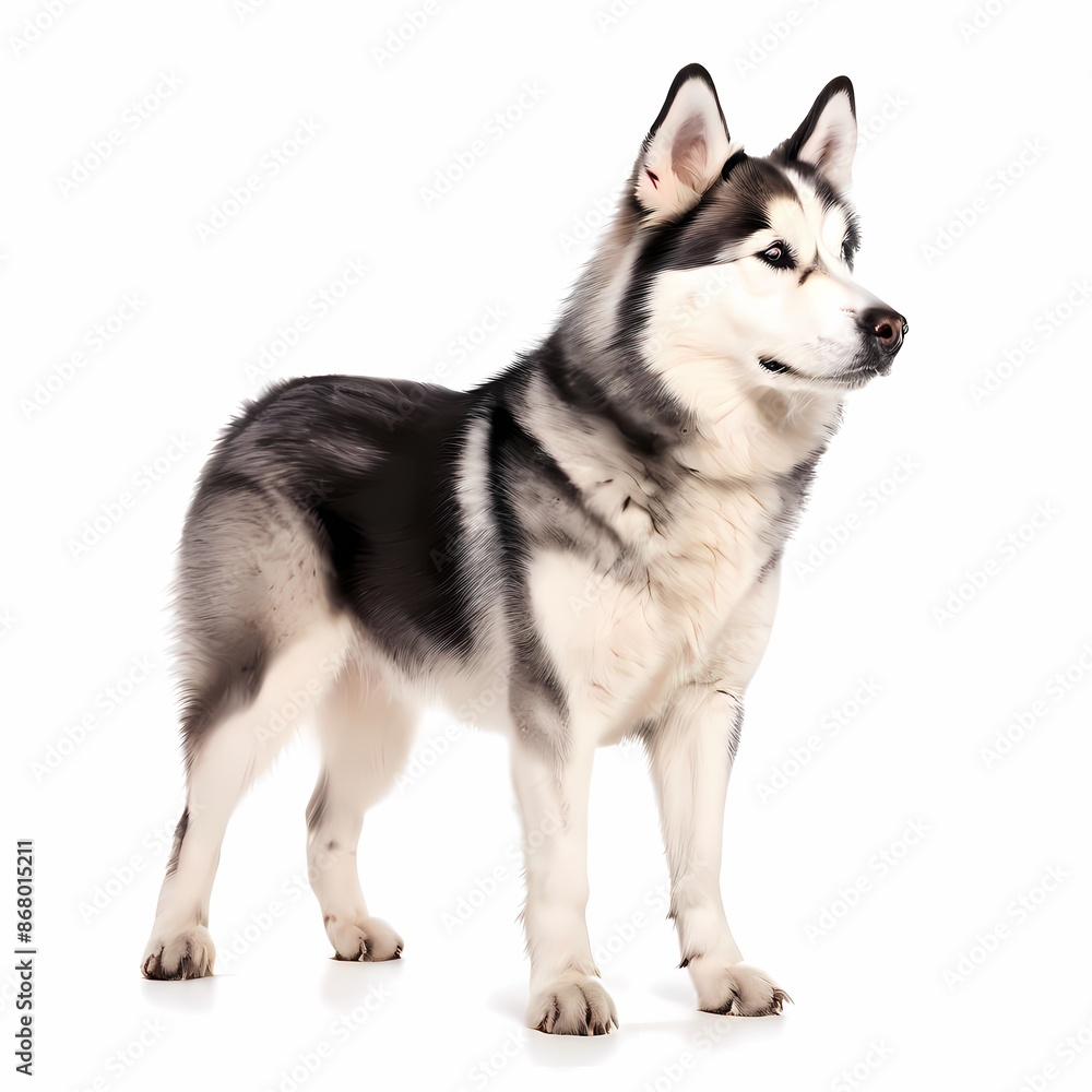 Sakhalin husky dog breed standing against white background, AI Generated Sakhalin husky dog breed standing against white background, AI Generated