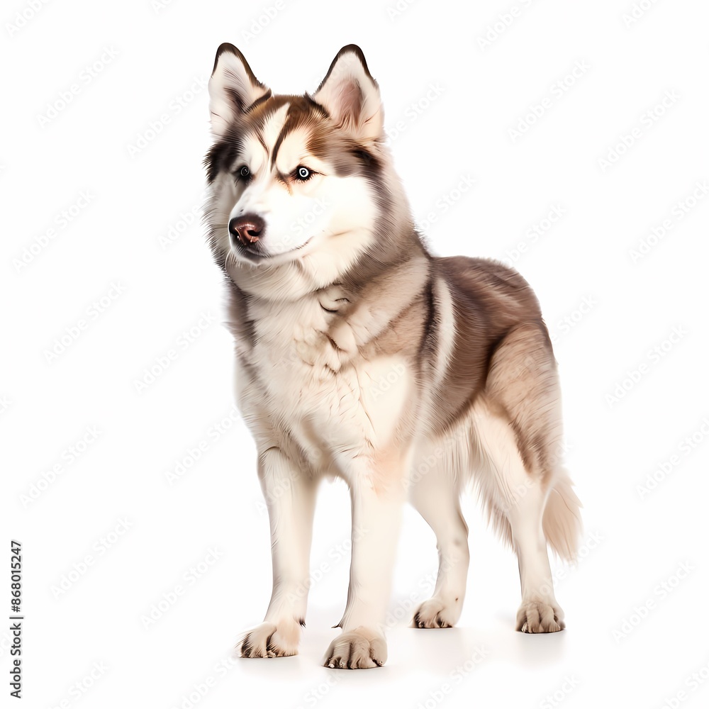 Sakhalin husky dog breed standing against white background, AI Generated Sakhalin husky dog breed standing against white background, AI Generated