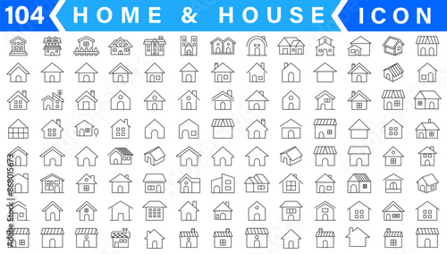 Home icon set. Containing house, property, loan, town, landlord, insurance, location, mortgage, for sale and more. Solid vector icons collection. photo