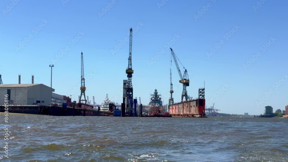 Typical view over Hamburg Harbor and the port of Hamburg - travel photography