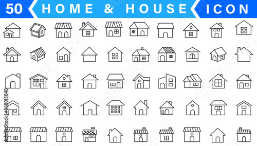 Home icon set. Containing house, property, loan, town, landlord, insurance, location, mortgage, for sale and more. Solid vector icons collection. photo