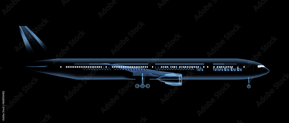 X-ray airplane full length isolated on black background X-ray airplane full length isolated on black background
