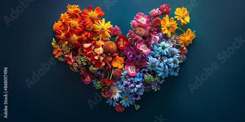 Gratitude, A heart overflowing with colorful flowers, symbolizing appreciation for lifes blessings