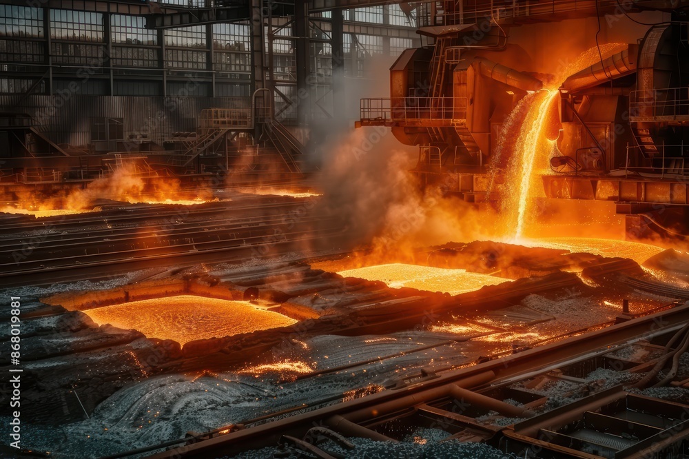Molten Metal Poured at a Steel Mill Molten Metal Poured at a Steel Mill