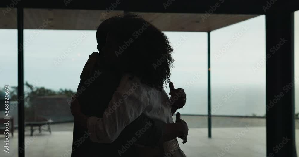 Dark, home and hug with couple, love and affection with infidelity, bonding together and romantic. Apartment, man and woman with secret relationship, cheating and affair in hotel, window and embrace Dark, home and hug with couple, love and affection with infidelity, bonding together and romantic. Apartment, man and woman with secret relationship, cheating and affair in hotel, window and embrace