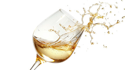 White wine champagne splashing in a glass isolated on a transparent background