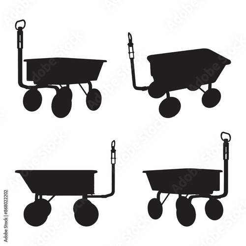 Set of Garden Cart Wagon Vector Art Silhouette
