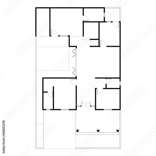 Black and White floor plan of a modern unfurnished house for your design. Suburban house vector blueprint. Architectural background. eps 10