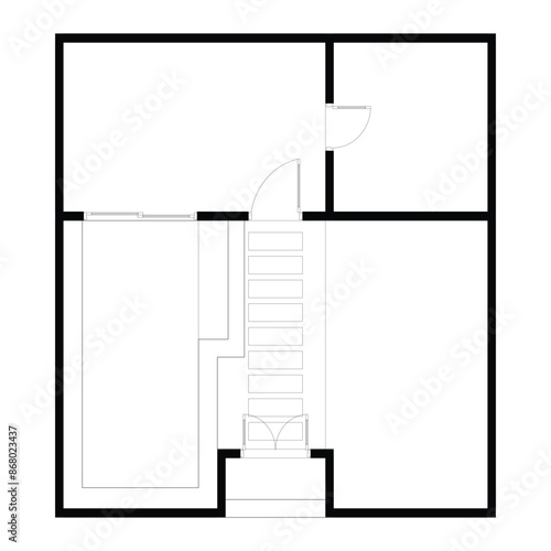 Black and White floor plan of a modern unfurnished house for your design. Suburban house vector blueprint. Architectural background. eps 10
