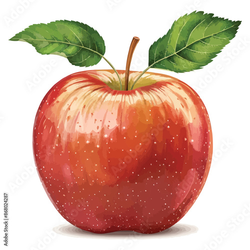 ripe apple with simple stems and green leaves. vector illustration