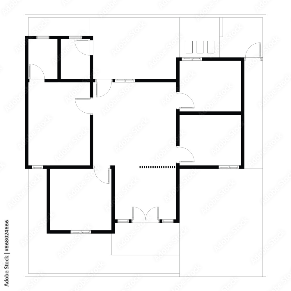 Black and White floor plan of a modern unfurnished house for your design. Suburban house vector blueprint. Architectural background. eps 10 Black and White floor plan of a modern unfurnished house for your design. Suburban house vector blueprint. Architectural background. eps 10