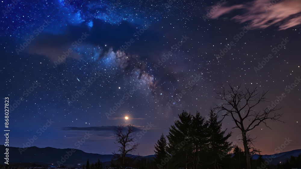 Fototapeta premium Night Sky with Milky Way and Moon.