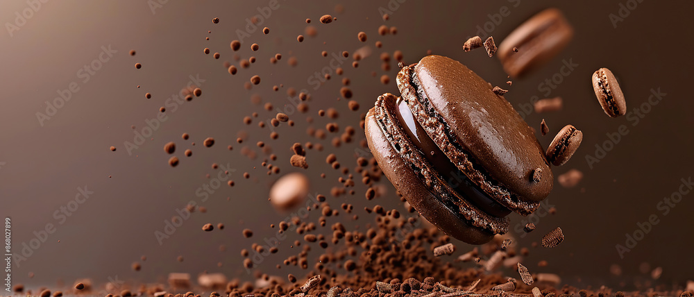 Chocolate Day. Valentine's Day Chocolate. Chocolate Macaroon Meringue Closeup. Dessert Advertising Shoot with Copy Space Chocolate Day. Valentine's Day Chocolate. Chocolate Macaroon Meringue Closeup. Dessert Advertising Shoot with Copy Space