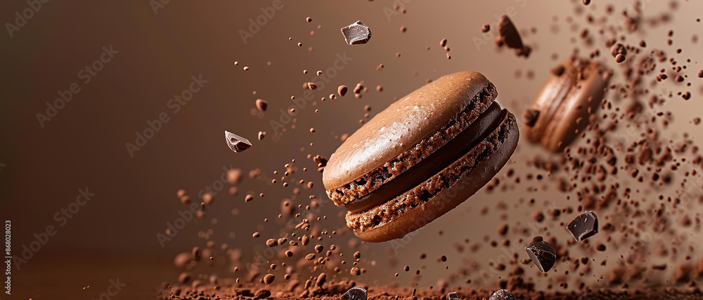 Chocolate Day. Valentine's Day Chocolate. Chocolate Macaroon Meringue Closeup. Dessert Advertising Shoot with Copy Space Chocolate Day. Valentine's Day Chocolate. Chocolate Macaroon Meringue Closeup. Dessert Advertising Shoot with Copy Space