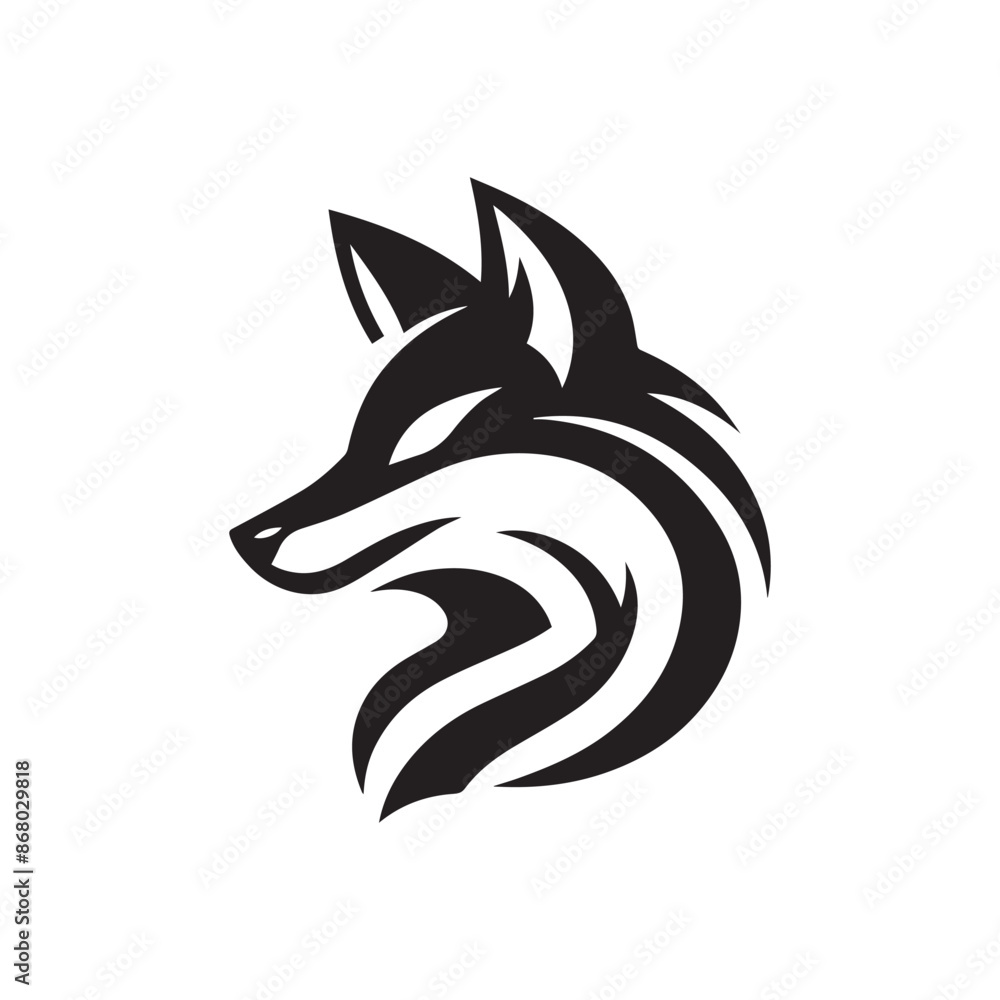 Abstract simple black and white fox head mascot logo silhouette Abstract simple black and white fox head mascot logo silhouette